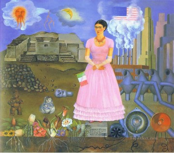 Frida Kahlo Painting - Autorretrato en la frontera entre México y Estados Unidos feminismo Frida Kahlo